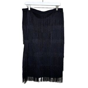 Aomei Black Layered Fringe Straight Skirt, Dancing Skirt, Size 2XL